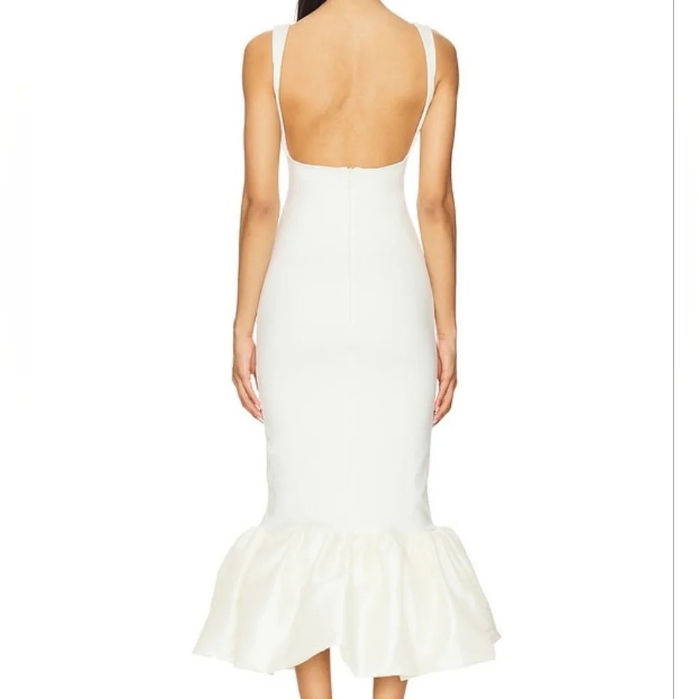 DELFI Xena Dress In Cream | Chic Cream Midi Dress with Flounce/Ruffle Hem - Picture 3 of 4